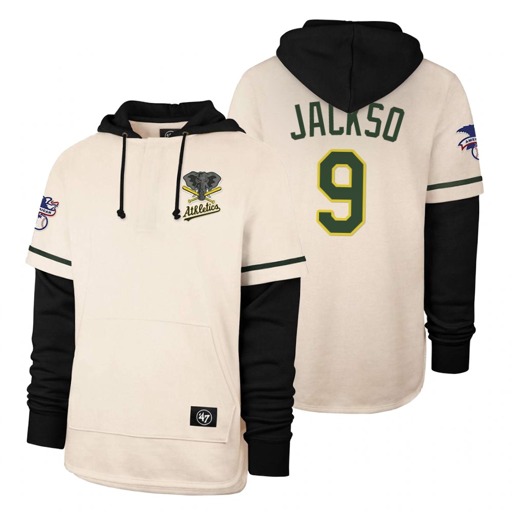 Men Oakland Athletics #9 Jackso Cream 2021 Pullover Hoodie MLB Jersey->oakland athletics->MLB Jersey